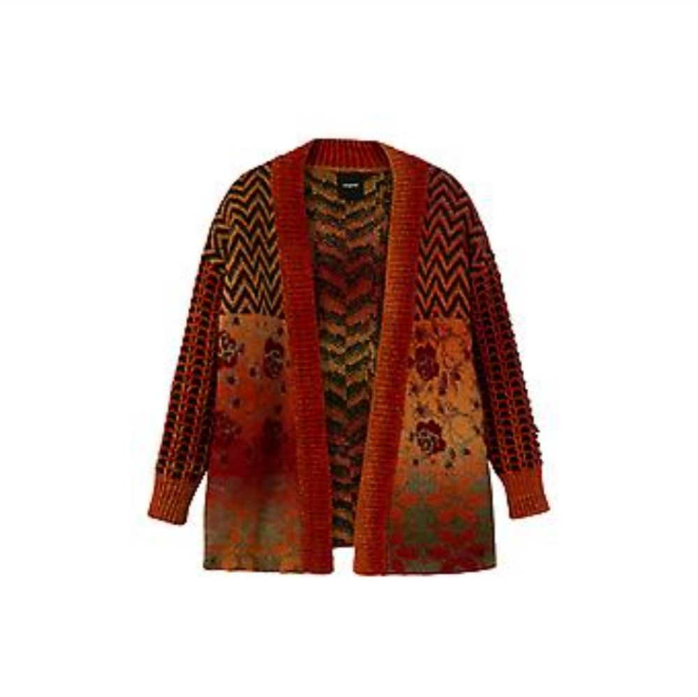 Desigual Arezzo chunky fluffy Warm Rust Boho Cardigan. Women Med